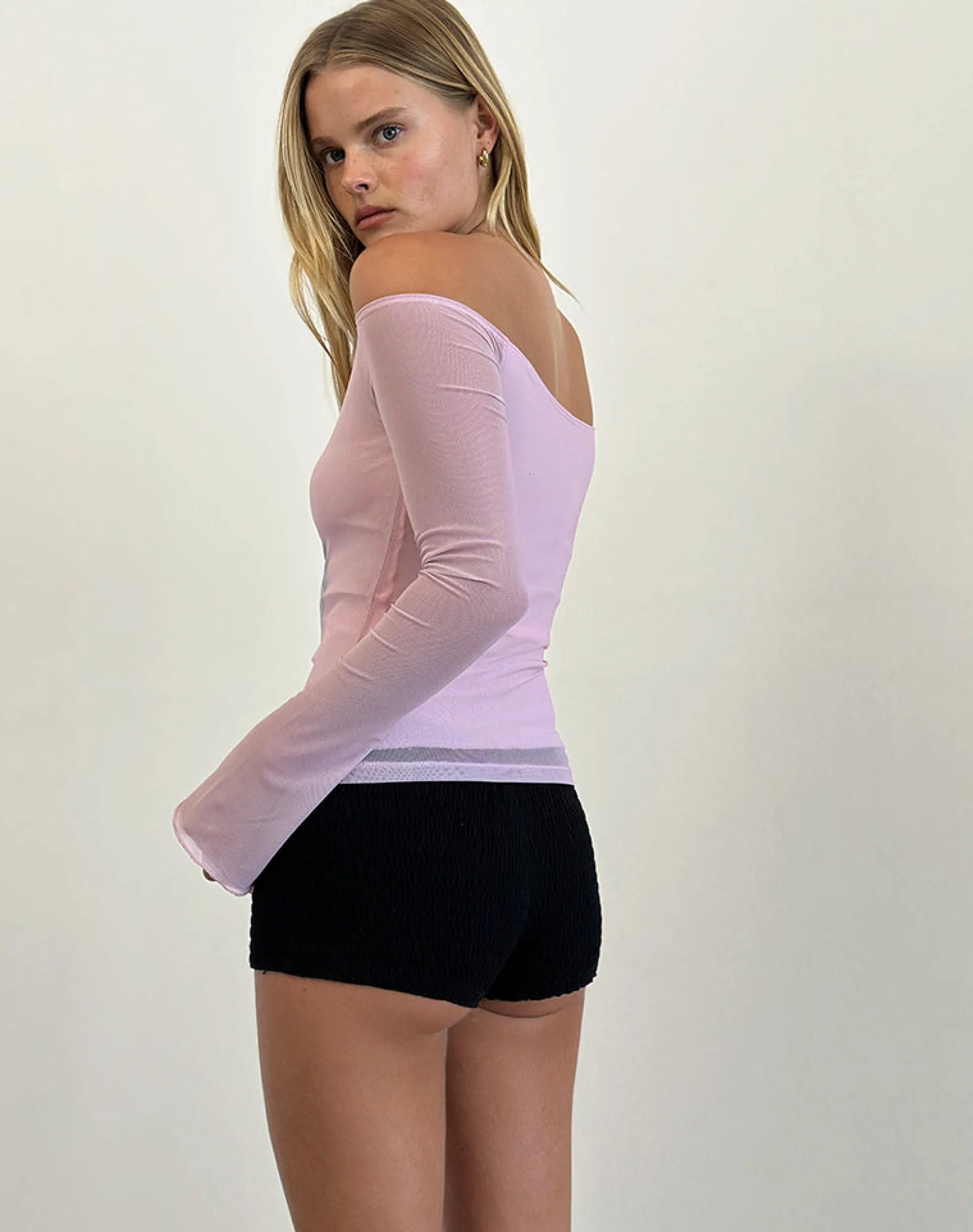 Motel Rocks Printed Tops | Long Sleeve Tops-Lutana Top in Lumen Mesh Peach LumenMeshpeach