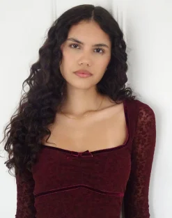 Motel Rocks Printed Dresses | Bodycon Dresses-Luth Mini Dress in Ditsy Flocked Burnt Maroon
