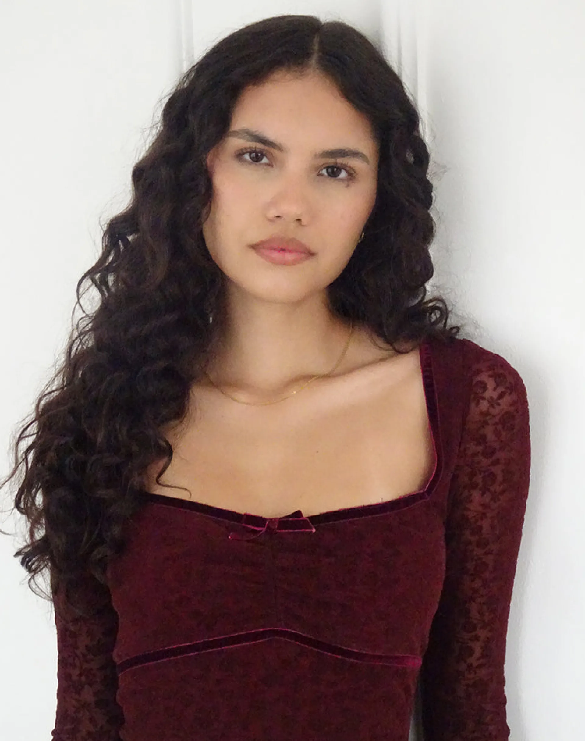 Motel Rocks Printed Dresses | Bodycon Dresses-Luth Mini Dress in Ditsy Flocked Burnt Maroon