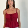 Motel Rocks Strappy Tops | Going Out Tops-Lyncia Tie Front Cami Top in Adrenaline Red AdrenalineRed