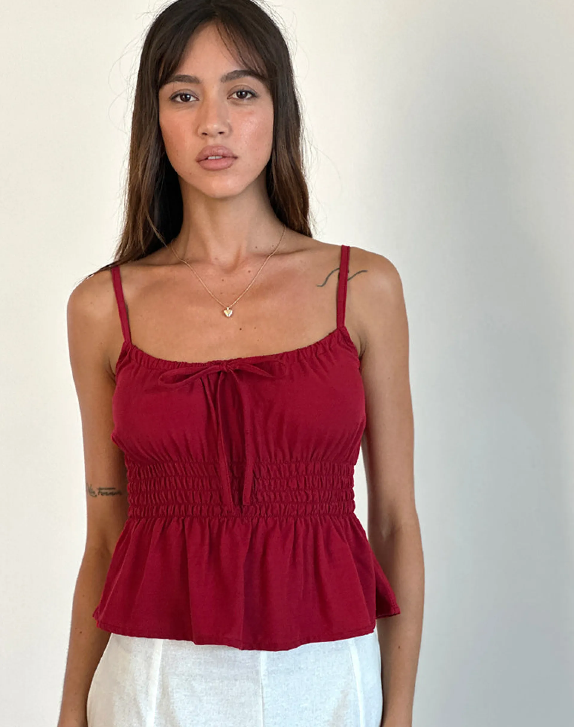 Motel Rocks Strappy Tops | Going Out Tops-Lyncia Tie Front Cami Top in Adrenaline Red AdrenalineRed
