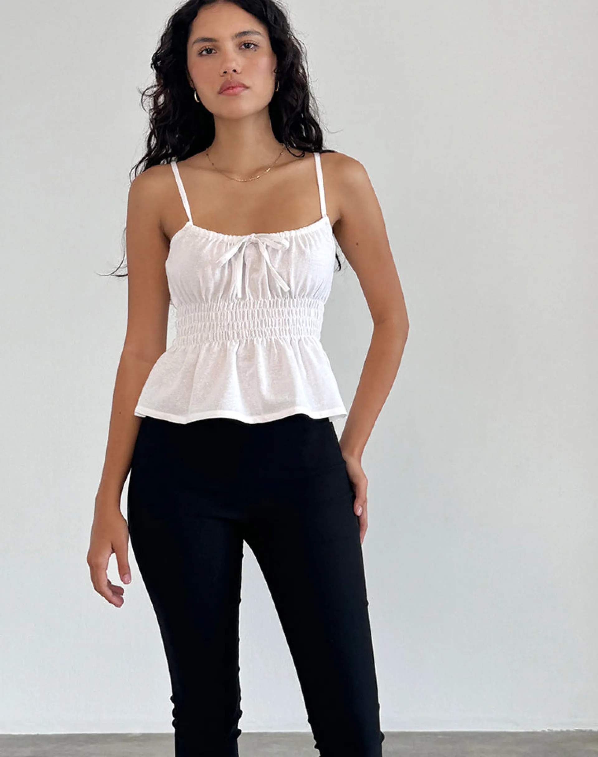 Motel Rocks Basic Tops | Corset Tops-Lyncia Tie Front Cami Top in Off White OffWhite