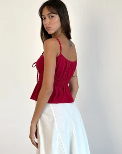 Motel Rocks Strappy Tops | Going Out Tops-Lyncia Tie Front Cami Top in Adrenaline Red AdrenalineRed