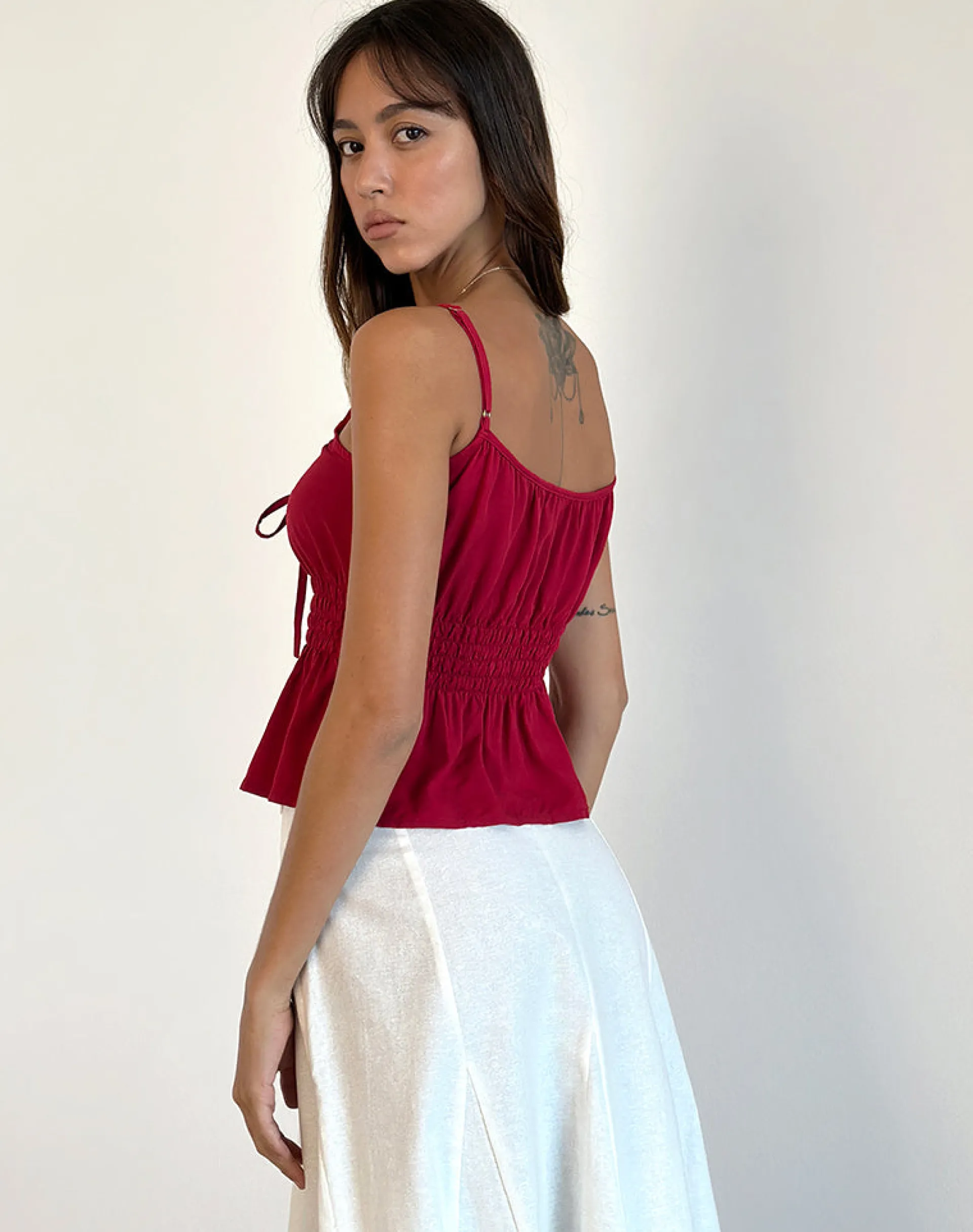 Motel Rocks Strappy Tops | Going Out Tops-Lyncia Tie Front Cami Top in Adrenaline Red AdrenalineRed