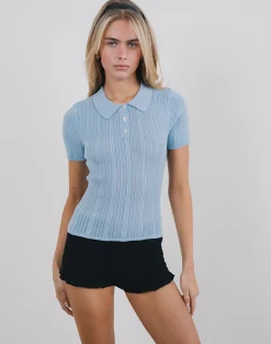 Motel Rocks Shirts And Blouses-Lynetta Top in Baby Blue BabyBlue
