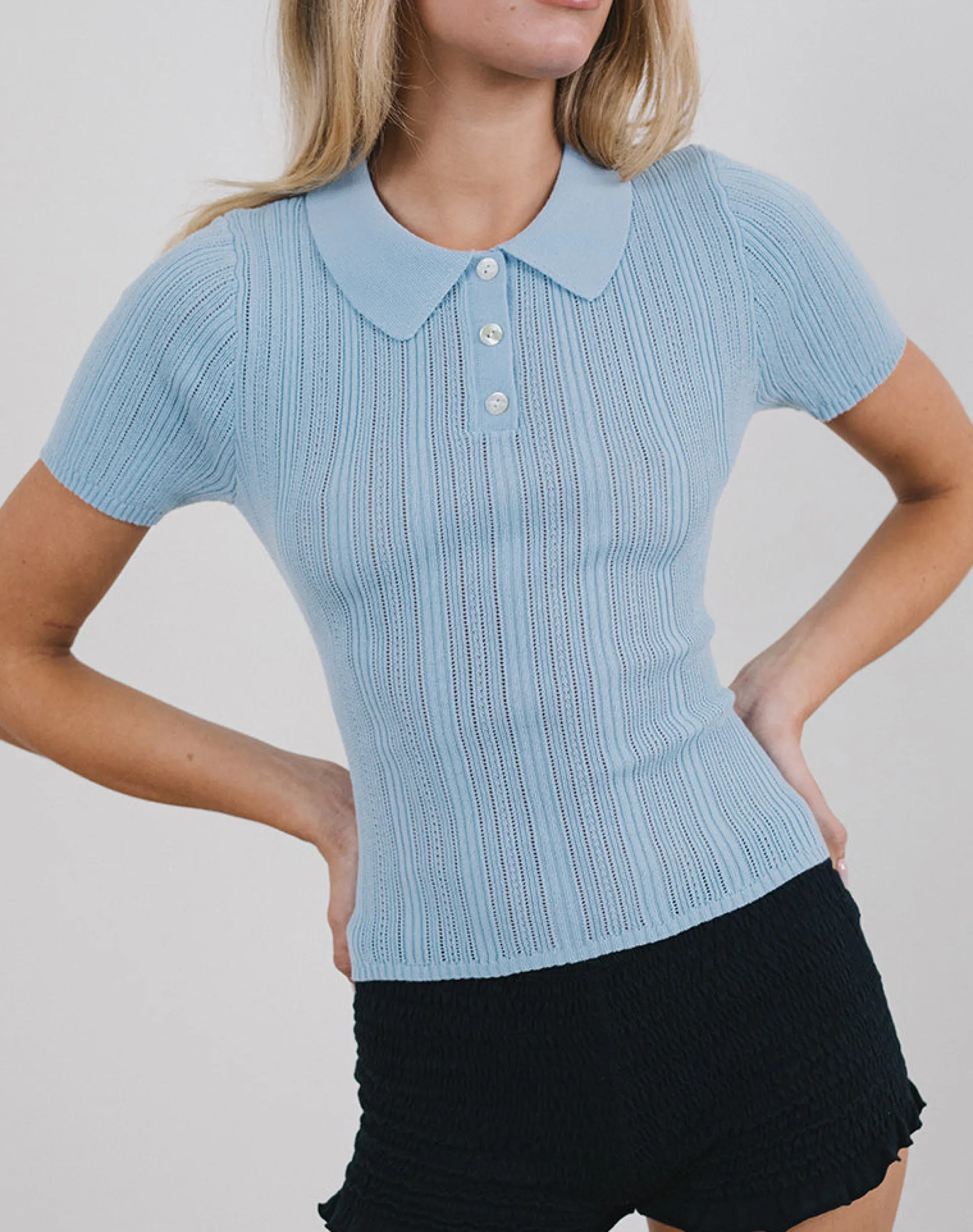 Motel Rocks Shirts And Blouses-Lynetta Top in Baby Blue BabyBlue