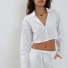 Motel Rocks Long Sleeve Tops-Lyse Super Cropped Shirt in White