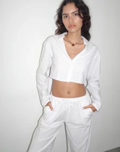 Motel Rocks Long Sleeve Tops-Lyse Super Cropped Shirt in White