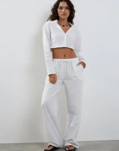 Motel Rocks Long Sleeve Tops-Lyse Super Cropped Shirt in White