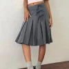Motel Rocks Pleated Skirts | Midi Skirts-Madelyn Pleated Midi Skirt in Tailoring charcoal