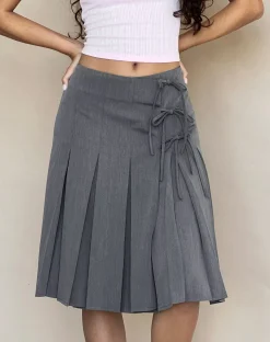 Motel Rocks Pleated Skirts | Midi Skirts-Madelyn Pleated Midi Skirt in Tailoring charcoal