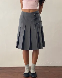 Motel Rocks Pleated Skirts | Midi Skirts-Madelyn Pleated Midi Skirt in Tailoring charcoal