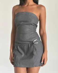 Motel Rocks Bandeau Dresses | Party Dresses-Magaska Bandeau Mini Dress in Tailoring Charcoal