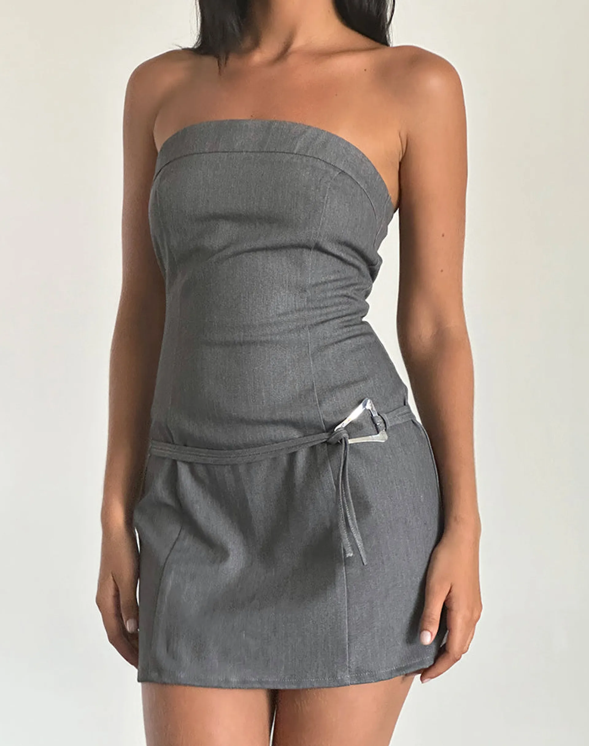 Motel Rocks Bandeau Dresses | Party Dresses-Magaska Bandeau Mini Dress in Tailoring Charcoal