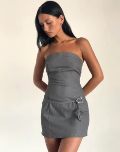 Motel Rocks Bandeau Dresses | Party Dresses-Magaska Bandeau Mini Dress in Tailoring Charcoal