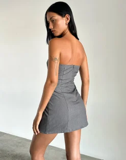 Motel Rocks Bandeau Dresses | Party Dresses-Magaska Bandeau Mini Dress in Tailoring Charcoal
