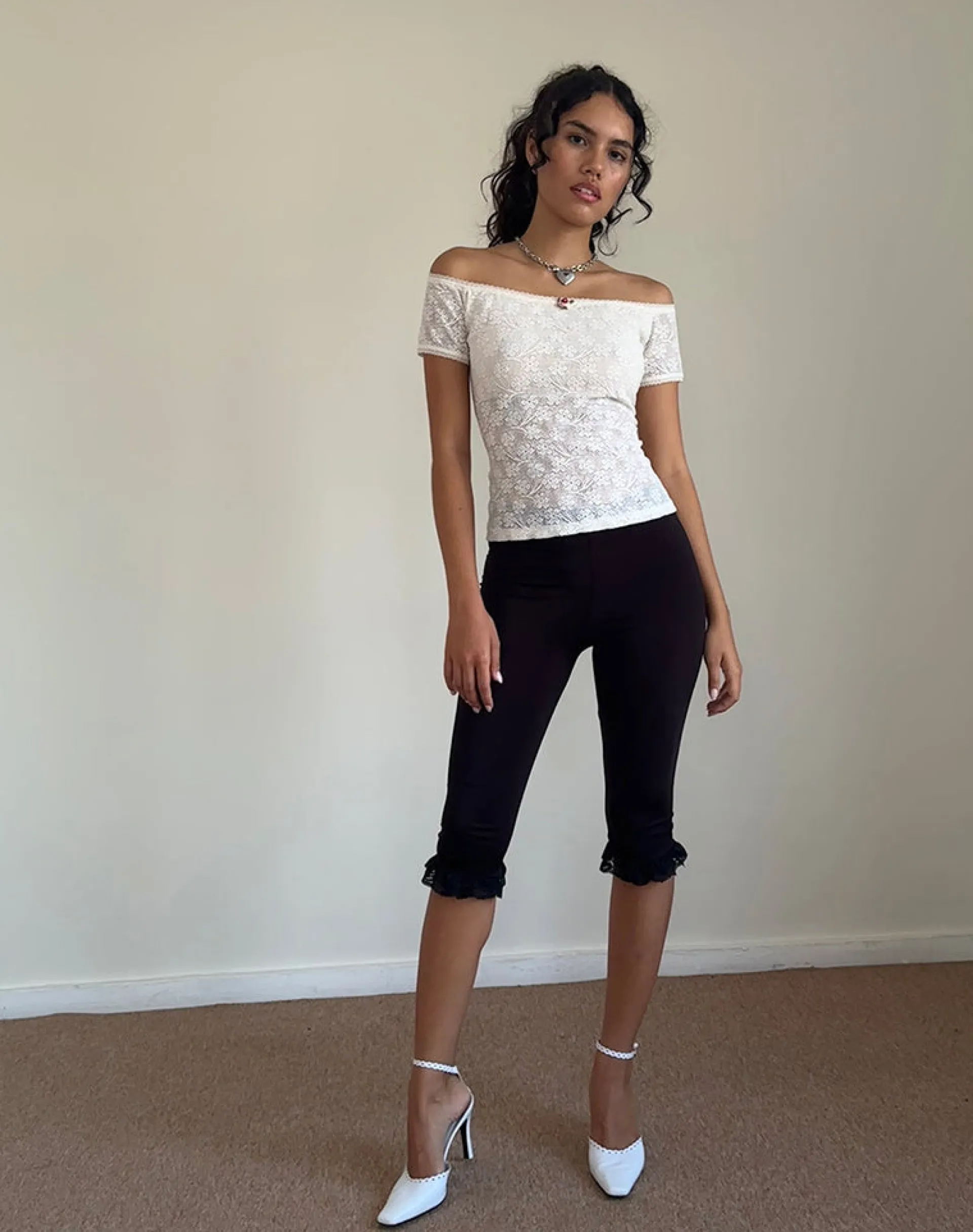 Motel Rocks Lace Tops | Going Out Tops-Mageina Bardot Top in Lace Ivory