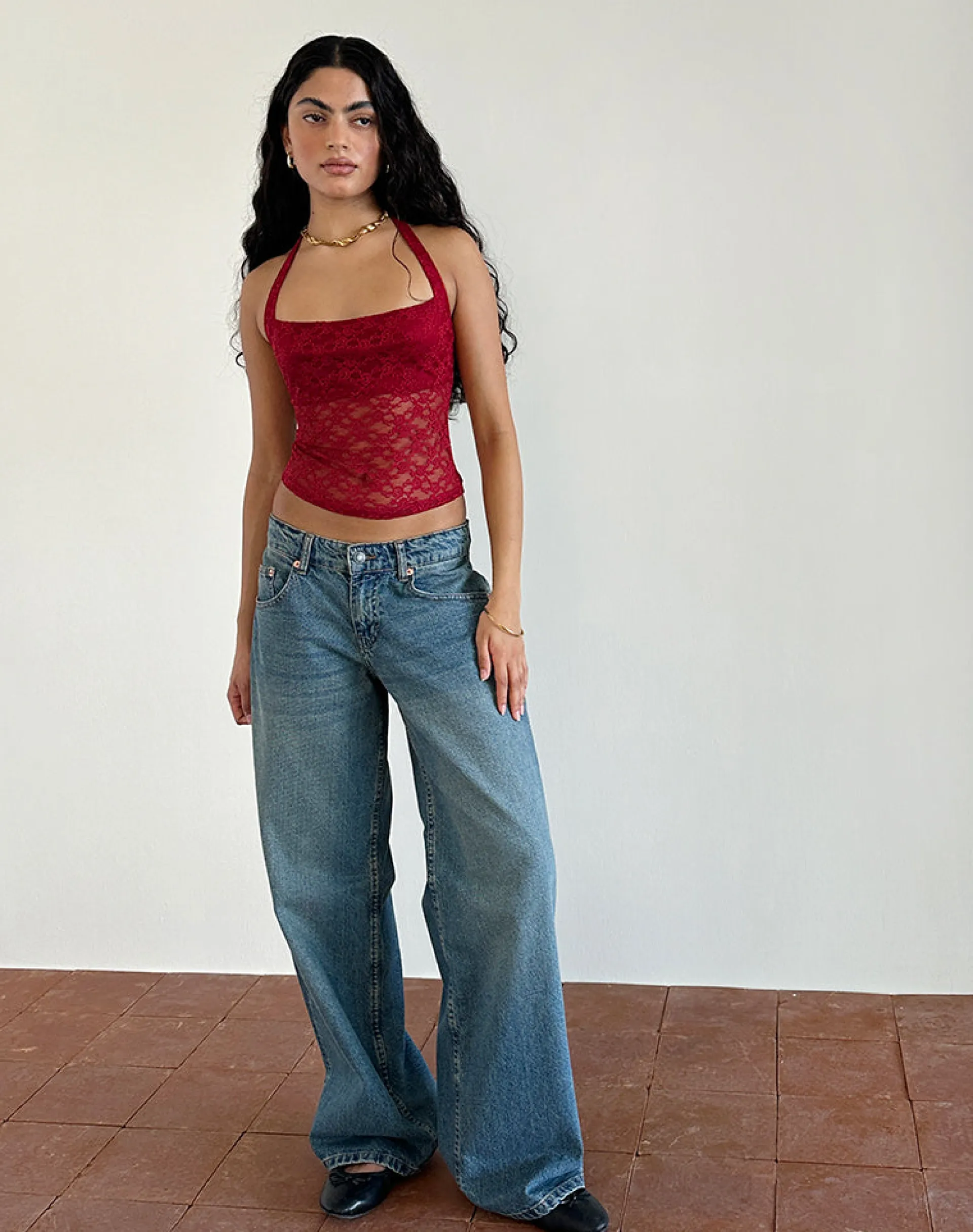 Motel Rocks Halterneck Tops | Lace Tops-Maggha Halterneck Top in Mari Lace Red MariLaceRed
