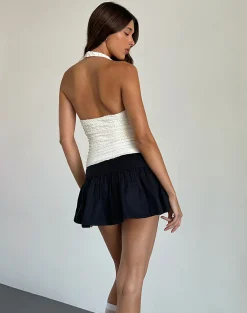 Motel Rocks Halterneck Tops | Going Out Tops-Maggha Halterneck Top in Crinkle Ivory crinkleivory