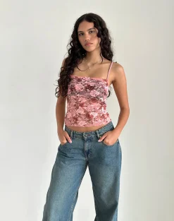 Motel Rocks Co-Ords | Printed Tops-Magita Top in Pink Lace Floral Bloom