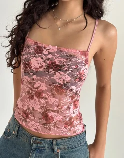 Motel Rocks Co-Ords | Printed Tops-Magita Top in Pink Lace Floral Bloom