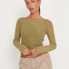 Motel Rocks Long Sleeve Tops-Mahira Long Sleeve Mesh Top in Olive MeshOlive