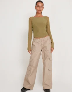 Motel Rocks Long Sleeve Tops-Mahira Long Sleeve Mesh Top in Olive MeshOlive