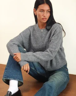 Motel Rocks Jackets-Maira Zip Through Jacket in Knit Grey