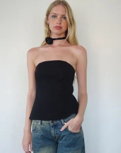 Motel Rocks Basics | Basic Tops-Mairi Longline Bandeau Top in Black Tailoring BlackTailoring