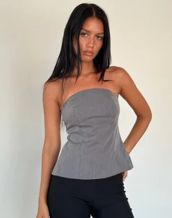 Motel Rocks Bandeau Tops-Mairi Longline Bandeau Top in Charcoal Tailoring CharcoalTailoring