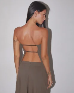 Motel Rocks Corset Tops | Bandeau Tops-Mairi Longline Bandeau Top in Taupe Tailoring TaupeTailoring