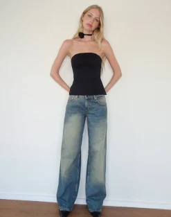 Motel Rocks Basics | Basic Tops-Mairi Longline Bandeau Top in Black Tailoring BlackTailoring