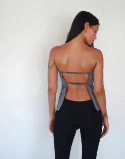 Motel Rocks Bandeau Tops-Mairi Longline Bandeau Top in Charcoal Tailoring CharcoalTailoring