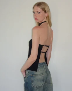 Motel Rocks Basics | Basic Tops-Mairi Longline Bandeau Top in Black Tailoring BlackTailoring