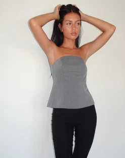 Motel Rocks Bandeau Tops-Mairi Longline Bandeau Top in Charcoal Tailoring CharcoalTailoring