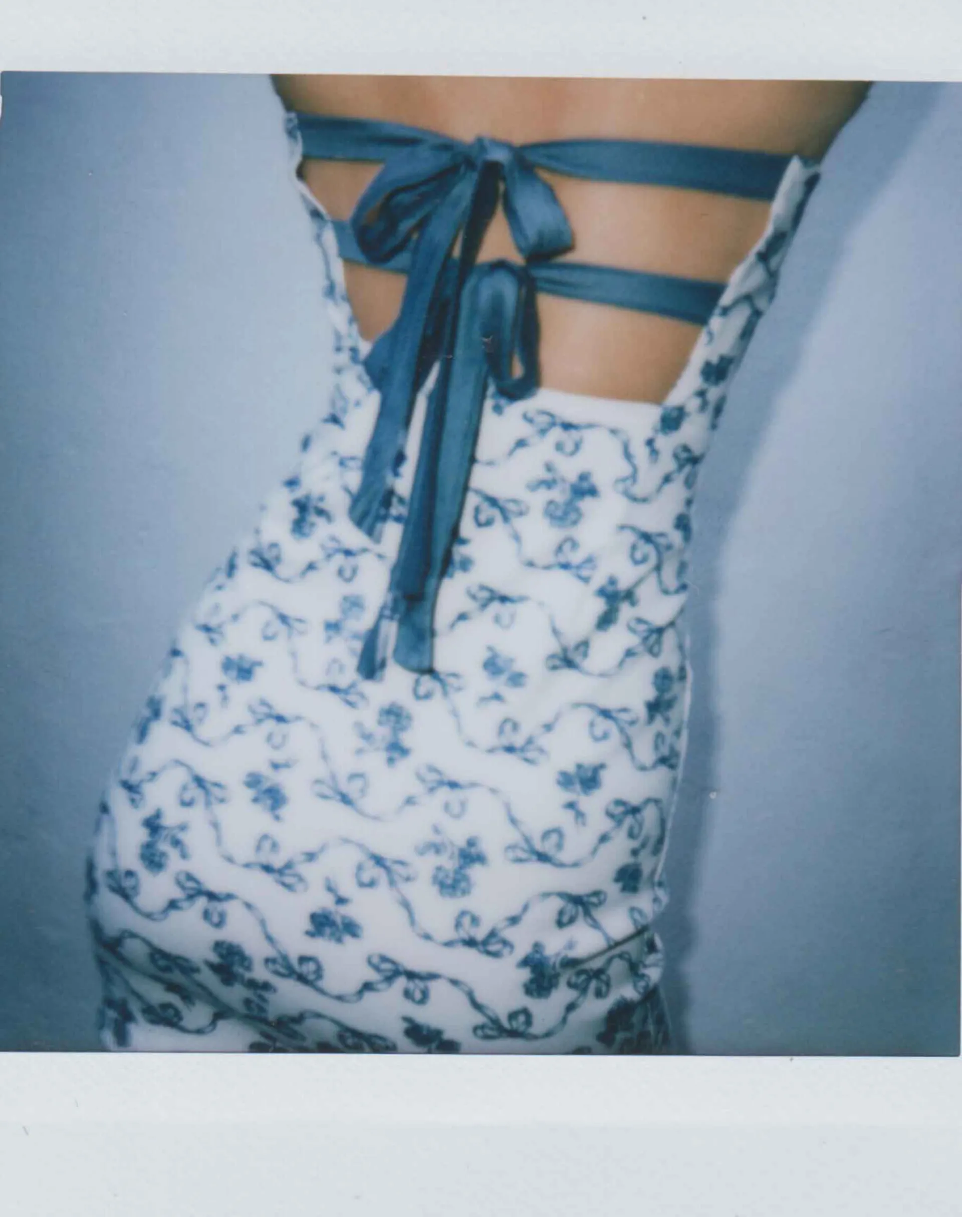 Motel Rocks Bodycon Dresses | Mini Dresses-Majken Mini Tie Back Dress in a Blue and White Ribbon Print
