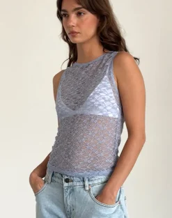 Motel Rocks Vest Tops | Lace Tops-Malachi Vest Top in Light Blue Lace