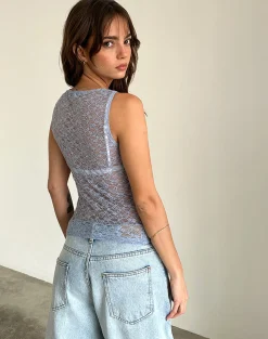 Motel Rocks Vest Tops | Lace Tops-Malachi Vest Top in Light Blue Lace