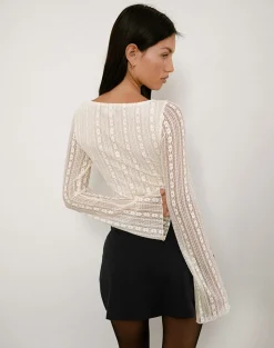 Motel Rocks Printed Tops | Long Sleeve Tops-Malakai Long Sleeve Top in Lace Ivory LaceIvory