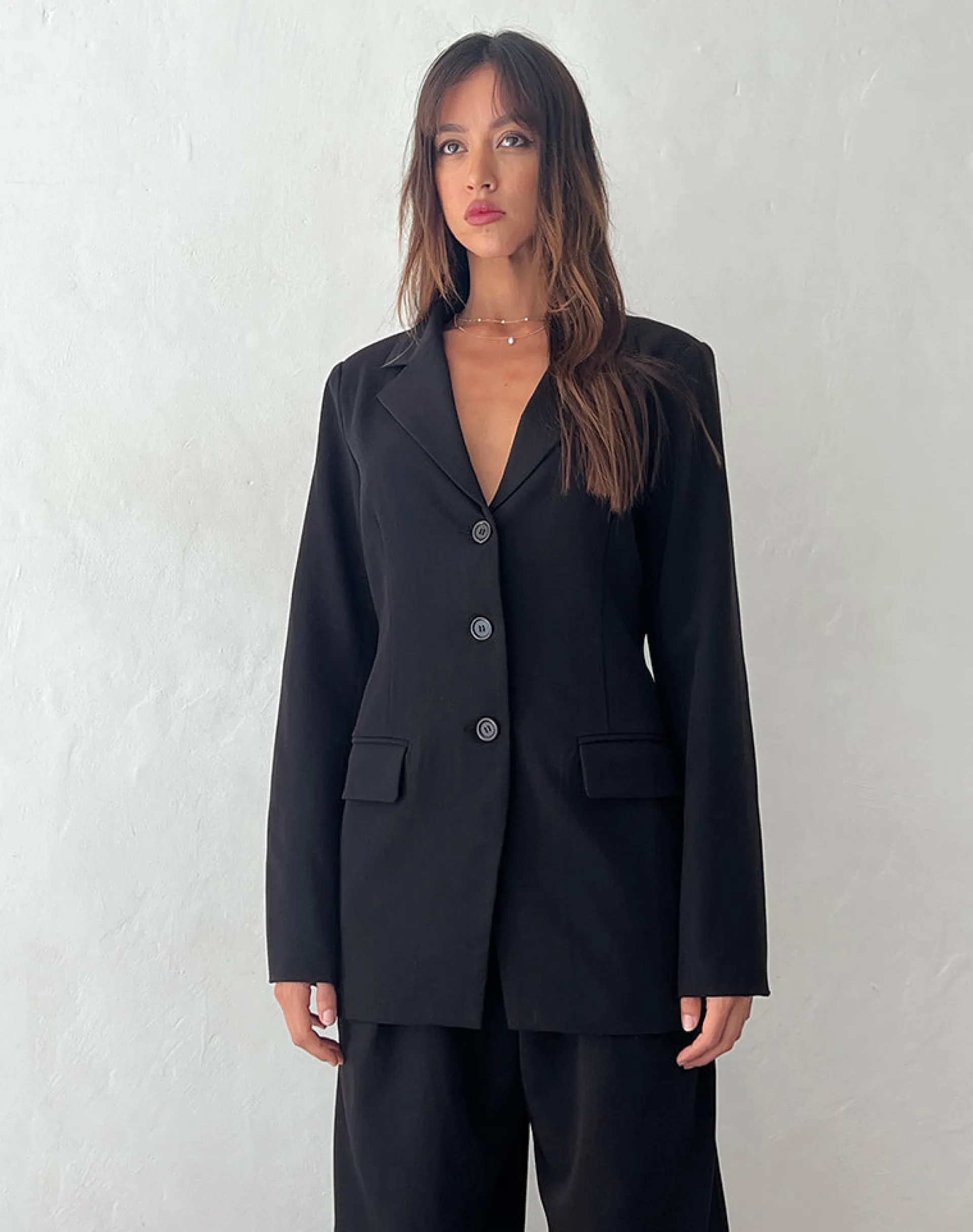 Motel Rocks Basics-Malana Slim Fit Blazer in Tailoring Black