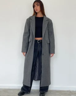 Motel Rocks Jackets | Coats-Malati Longline Coat in Charcoal