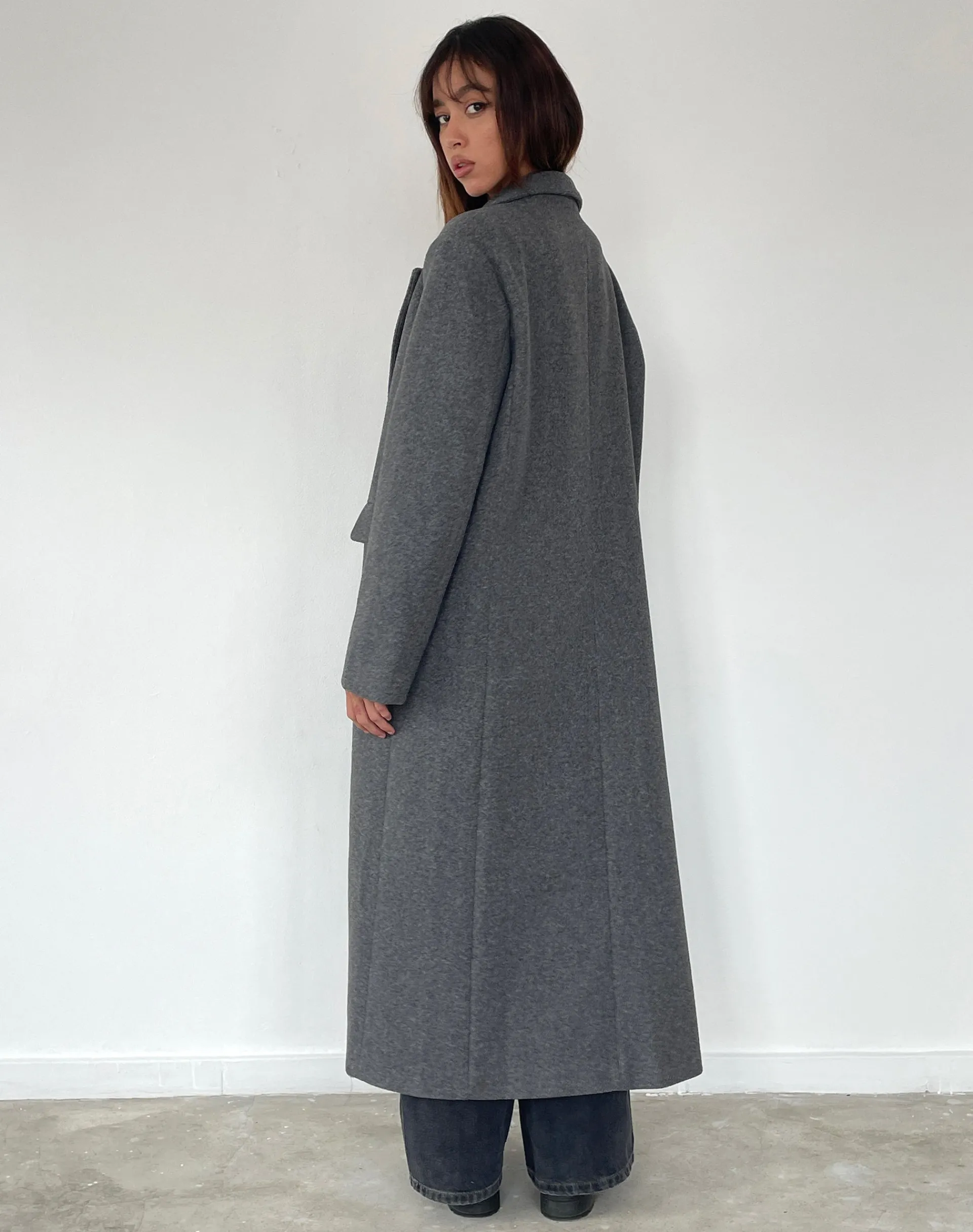 Motel Rocks Jackets | Coats-Malati Longline Coat in Charcoal