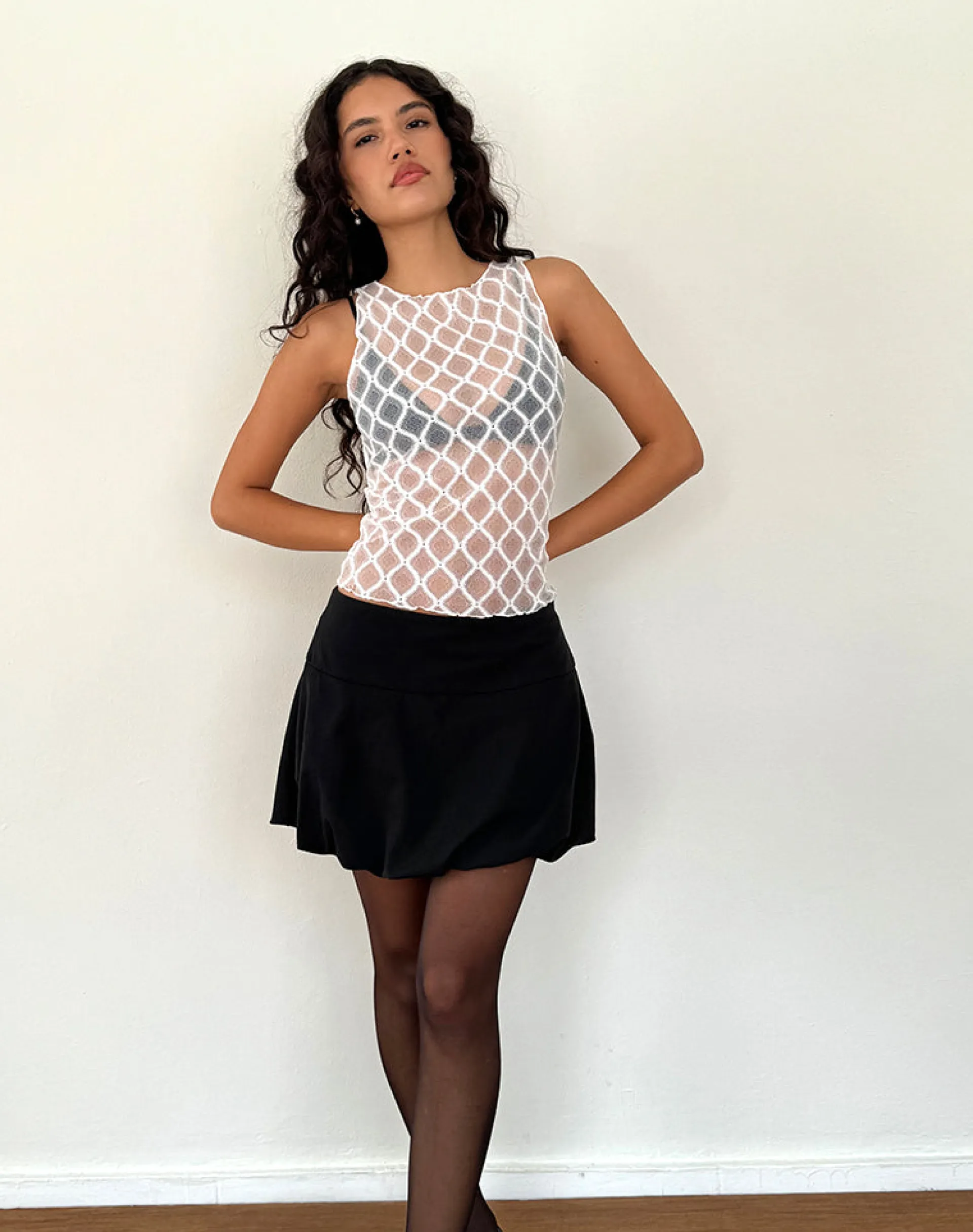 Motel Rocks Vest Tops-Maloe Lace Patterned Tank Top in White