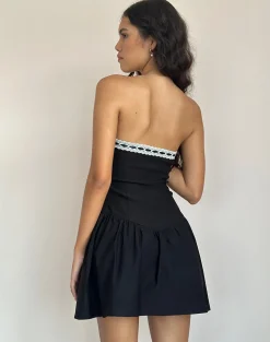 Motel Rocks Bandeau Dresses | Little Black Dresses-Manisha Mini Dress in Black with White Trim