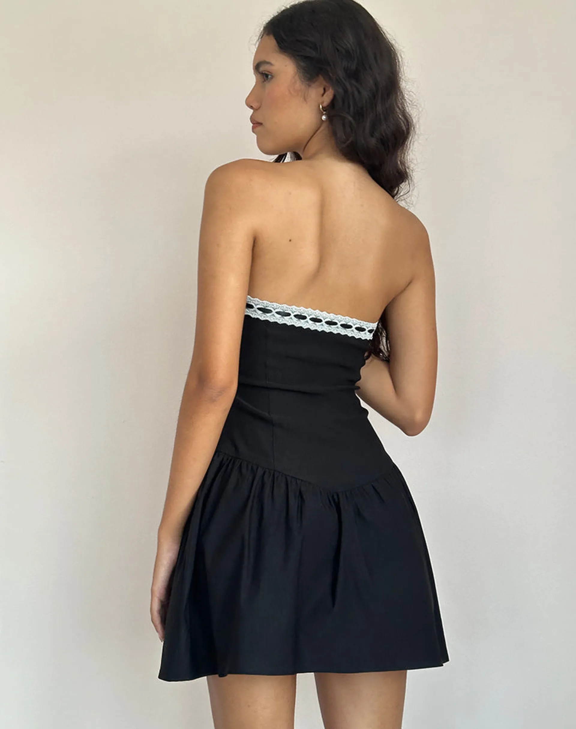 Motel Rocks Bandeau Dresses | Little Black Dresses-Manisha Mini Dress in Black with White Trim