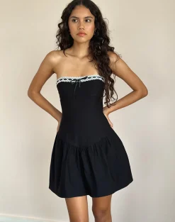 Motel Rocks Bandeau Dresses | Little Black Dresses-Manisha Mini Dress in Black with White Trim