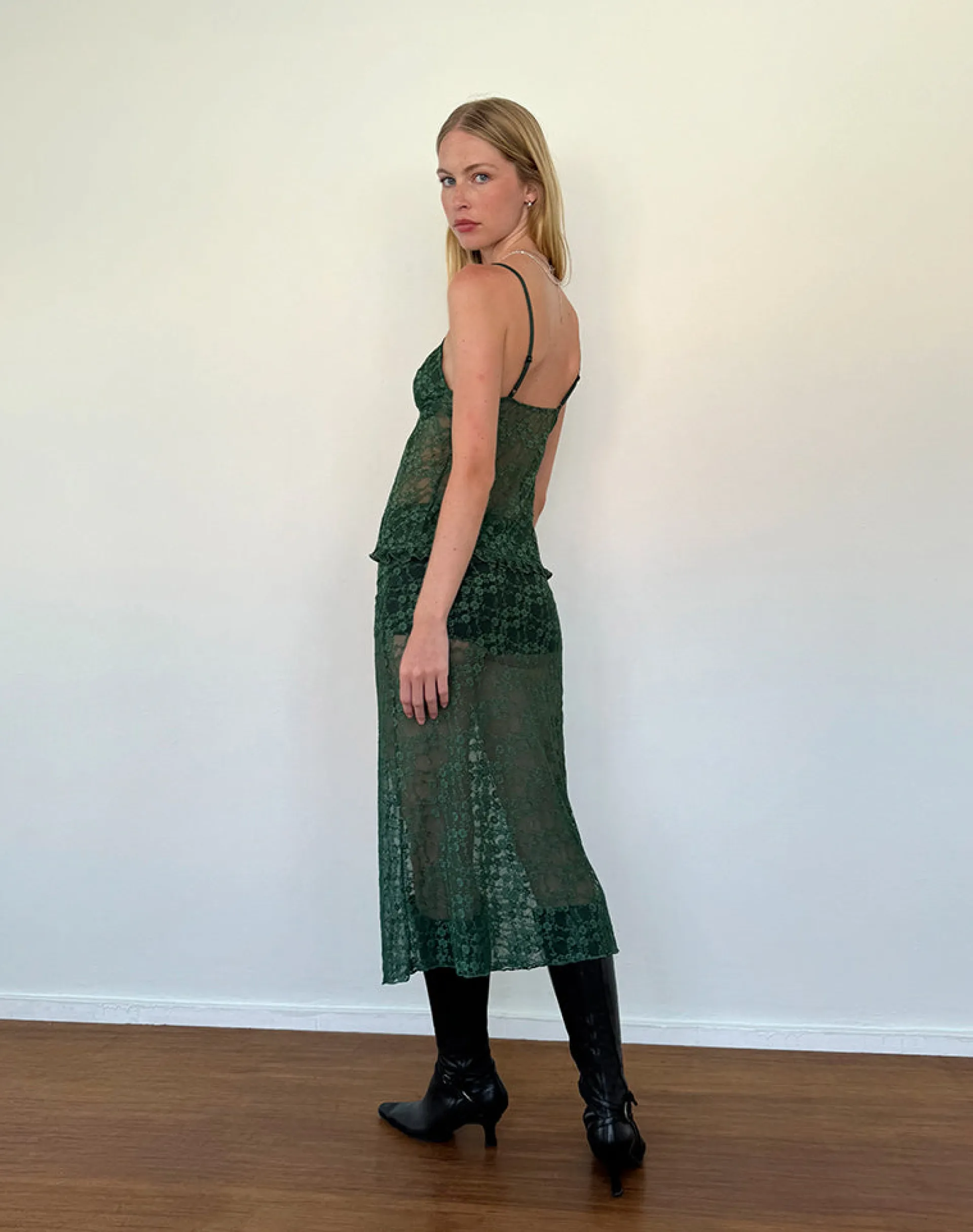 Motel Rocks Co-Ords | Printed Tops-Manora Cami Top in Sage Canina Rose Lace