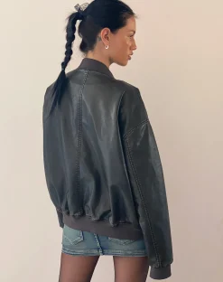 Motel Rocks Basics | Jackets-Marco Distressed Bomber Jacket in PU Black