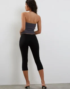 Motel Rocks Bandeau Tops-Maribaya Longline Corset Top in Soft Tailoring charcoal