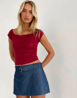 Motel Rocks Mini Skirts-Marine Belted Skirt in Denim Chambray Indigo